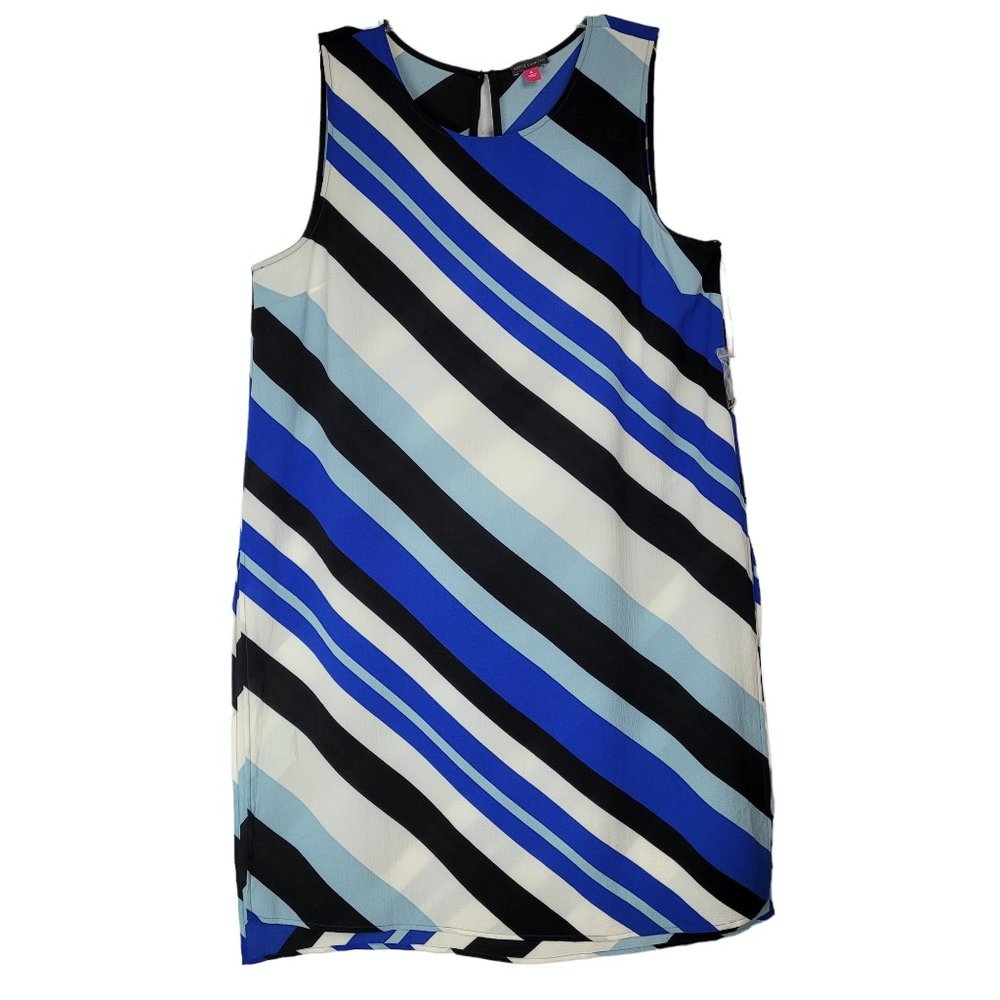 Vince Camuto Women's NWT XL Dress Sleeveless Lightweight Diagonal Stripes Blues